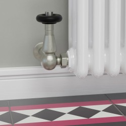 Jaguar Corner Radiator Valves - Brushed Nickel - Insitu