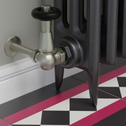 Jaguar Corner Radiator Valves - Brushed Nickel - Insitu