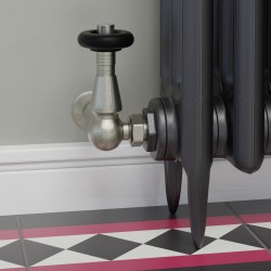 Jaguar Corner Radiator Valves - Brushed Nickel - Insitu