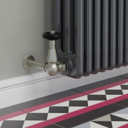 Jaguar Corner Radiator Valves - Brushed Nickel - Insitu
