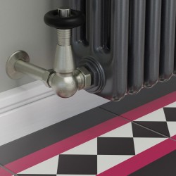 Jaguar Corner Radiator Valves - Brushed Nickel - Insitu