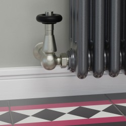Jaguar Corner Radiator Valves - Brushed Nickel - Insitu