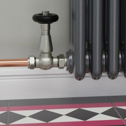 Jaguar Straight Radiator Valves - Brushed Nickel - Insitu