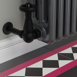 Jaguar Corner Radiator Valves - Textured Black - Insitu