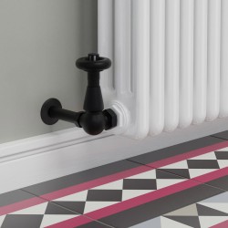Jaguar Corner Radiator Valves - Textured Black - Insitu