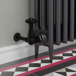 Jaguar Corner Radiator Valves - Textured Black - Insitu