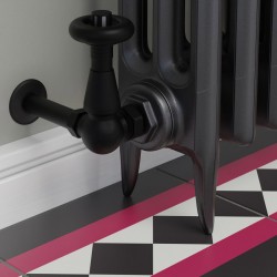 Jaguar Corner Radiator Valves - Textured Black - Insitu