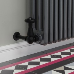 Jaguar Corner Radiator Valves - Textured Black - Insitu