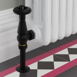 Jaguar Angled Radiator Valves - Textured Black - Insitu
