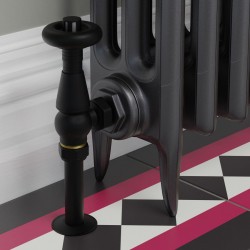 Jaguar Angled Radiator Valves - Textured Black - Insitu
