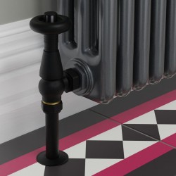 Jaguar Angled Radiator Valves - Textured Black - Insitu