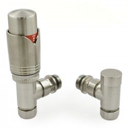 Realm Angled Thermostatic Radiator Valves - Satin Nickel