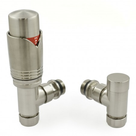 Realm Angled Thermostatic Radiator Valves - Satin Nickel