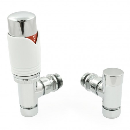 Realm Angled Thermostatic Radiator Valves - Chrome & White