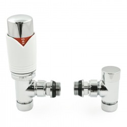 Realm Angled Thermostatic Radiator Valves - Chrome & White