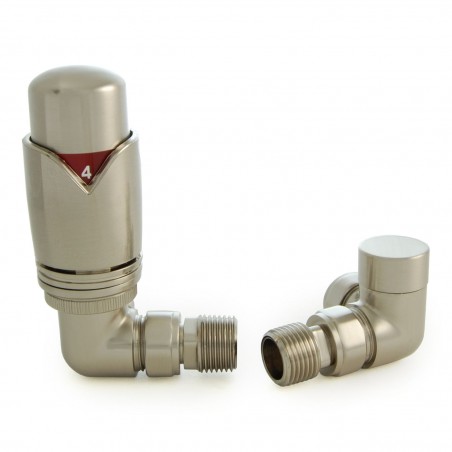 Realm Corner Thermostatic Radiator Valves - Satin Nickel