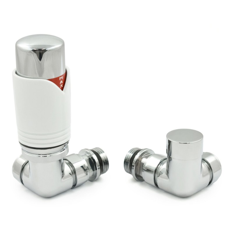 Realm Corner Thermostatic Radiator Valves - Chrome & White