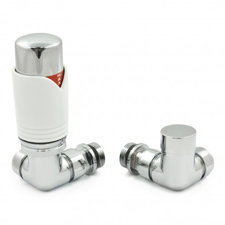 Realm Corner Thermostatic Radiator Valves - Chrome & White