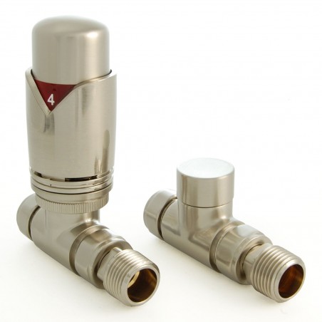 Realm Straight Thermostatic Radiator Valves - Satin Nickel