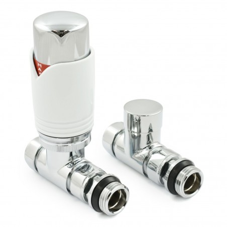 Realm Straight Thermostatic Radiator Valves - Chrome & White