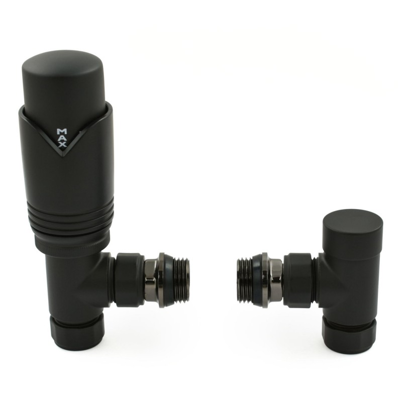 Realm Angled Thermostatic Radiator Valves - Satin Black Realm Angled Thermostatic Radiator Valves - Satin Black
