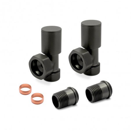 Brushed Gunmetal Radiator Valves Angled