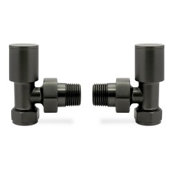 Brushed Gunmetal Radiator Valves Angled - Front on