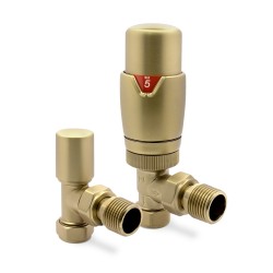 Brushed Brass Thermostatic Radiator Valves Angled