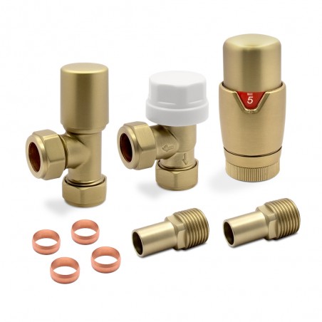 Brushed Brass Thermostatic Radiator Valves Angled