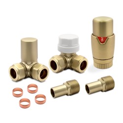 Brushed Brass Thermostatic Radiator Valves Corner