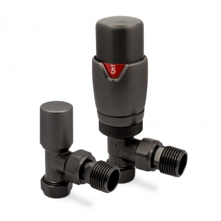 Brushed Gunmetal Thermostatic Radiator Valves Angled