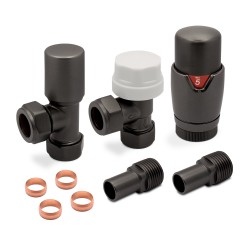 Brushed Gunmetal Thermostatic Radiator Valves Angled - Components