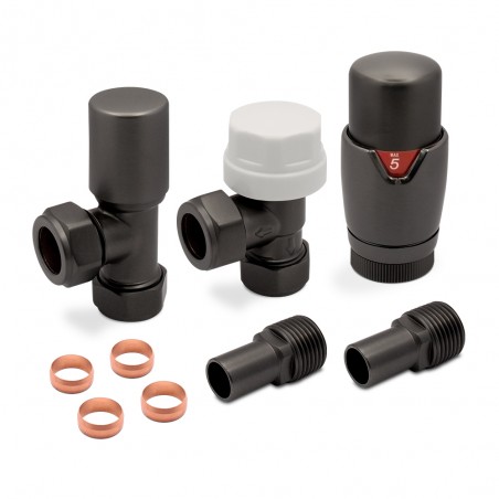 Brushed Gunmetal Thermostatic Radiator Valves Angled