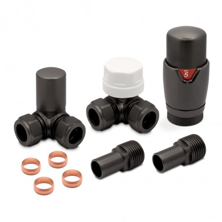 Brushed Gunmetal Thermostatic Radiator Valves Corner