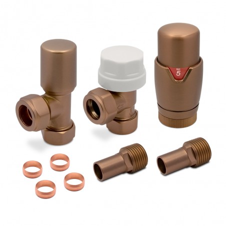 Brushed Bronze Thermostatic Radiator Valves Angled