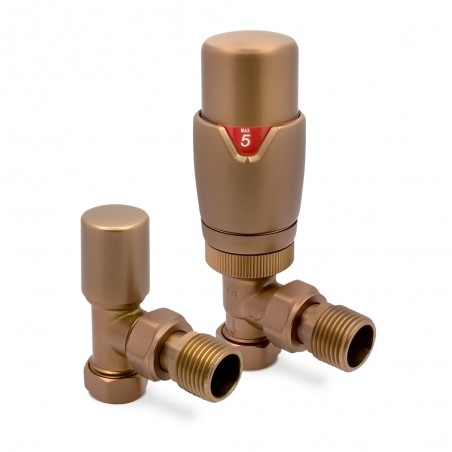 Brushed Bronze Thermostatic Radiator Valves Angled