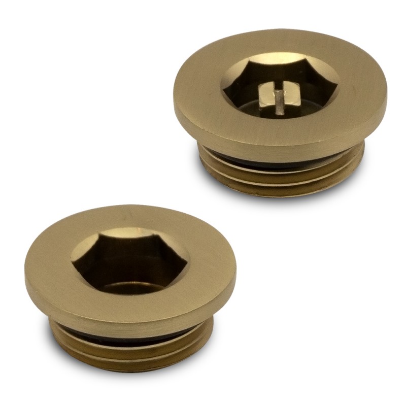 Brushed Brass Bleed Valve and Blanking Plug Set (for Radiators or Towel Rails) Brushed Brass Bleed Valve and Blanking Plug Set (for Radiators or Towel Rails)