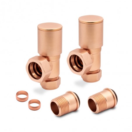 Angled Brushed Copper Radiator Valves