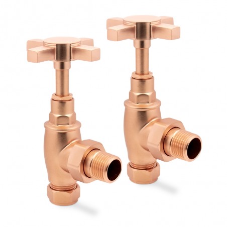 Angled Brushed Copper Cross Head Traditional Radiator Valves