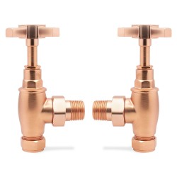 Angled Brushed Copper Cross Head Traditional Radiator Valves