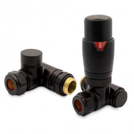 Black Dual Thermostatic Fuel Radiator Valves Set