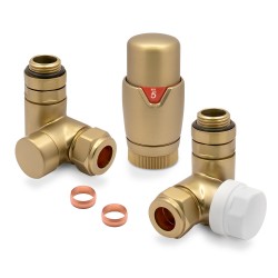 Brushed Brass Thermostatic Dual Fuel Radiator Valves Set