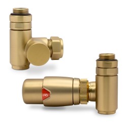 Brushed Brass Thermostatic Dual Fuel Radiator Valves Set