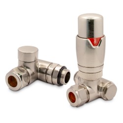 Brushed Nickel Thermostatic Dual Fuel Radiator Valves Set