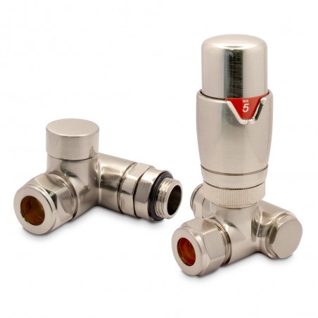 Brushed Nickel Thermostatic Dual Fuel Radiator Valves Set
