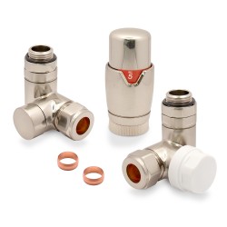 Brushed Nickel Thermostatic Dual Fuel Radiator Valves Set