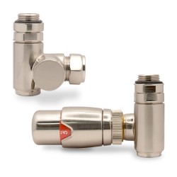 Brushed Nickel Thermostatic Dual Fuel Radiator Valves Set
