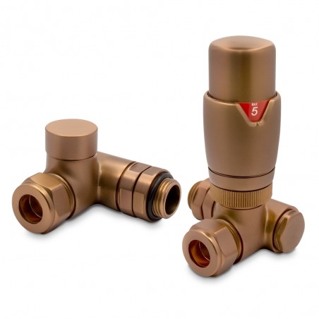 Brushed Bronze Thermostatic Dual Fuel Radiator Valves Set