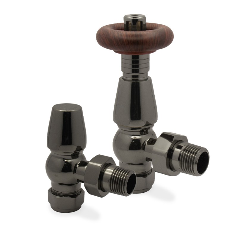 Black Nickel Mason Traditional Thermostatic Radiator Valves Angled Black Nickel Mason Traditional Thermostatic Radiator Valves Angled