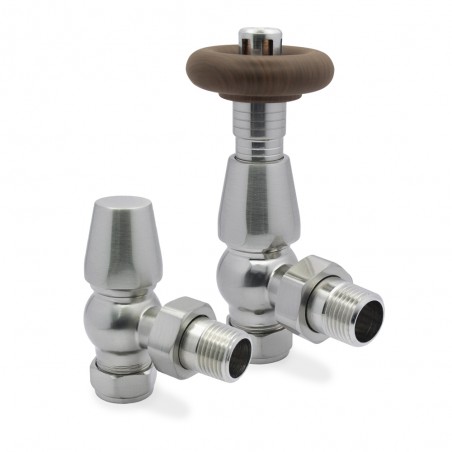 Brushed Nickel Rose Traditional Thermostatic Radiator Valves Angled
